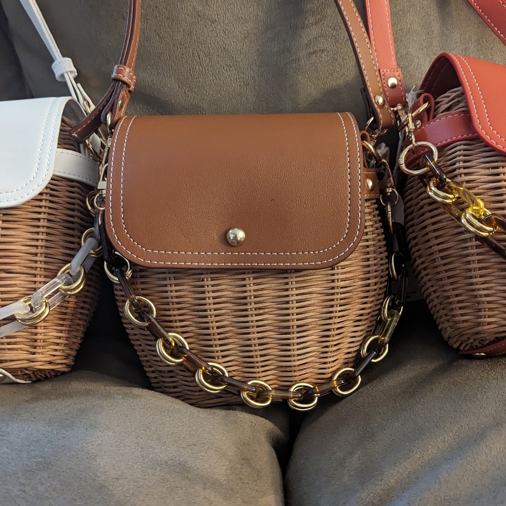 Tommy Bahama Small Vegan Leather Wicker Bag NWT (Only White avail)